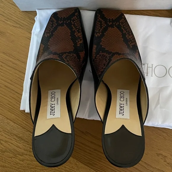 Jimmy Choo Marcel 85mm Snake Effect Leather Square-Toe Mules (Black Tan) - Picture 8 of 15